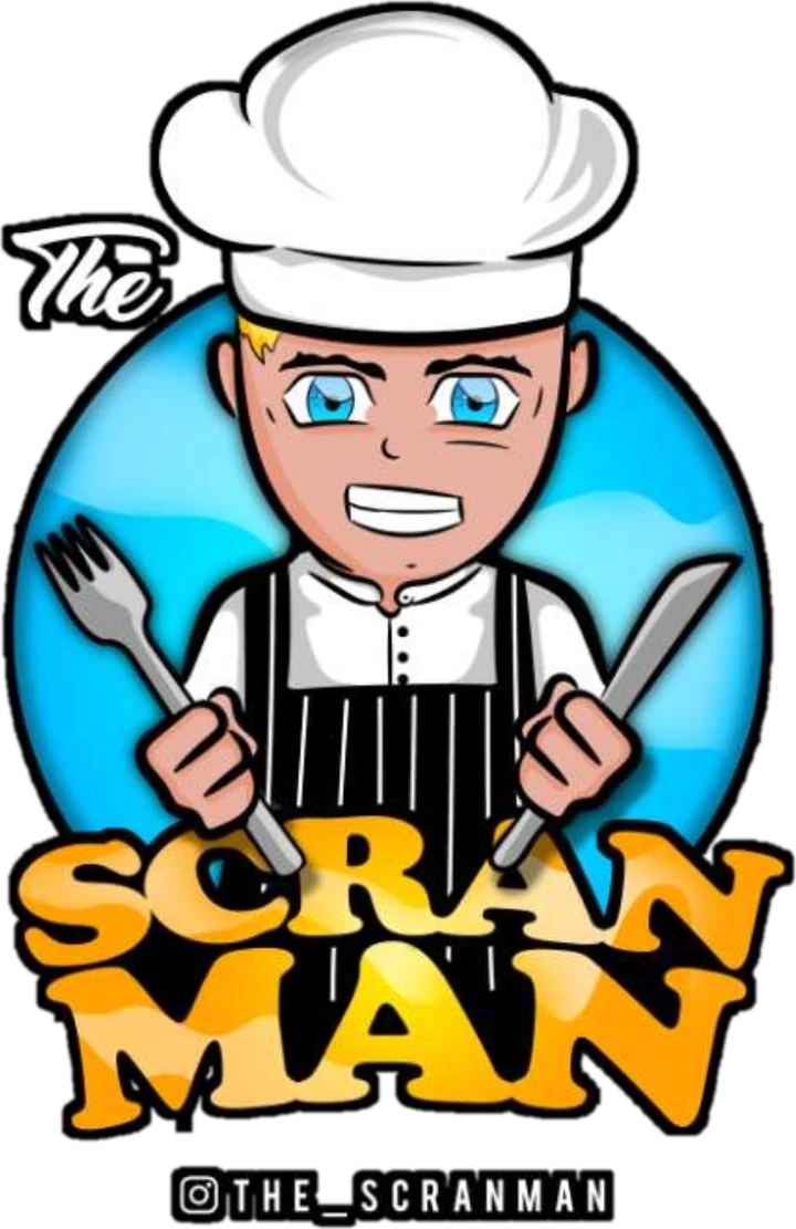 The Scran Man logo: a smiling chef holding a knife and fork